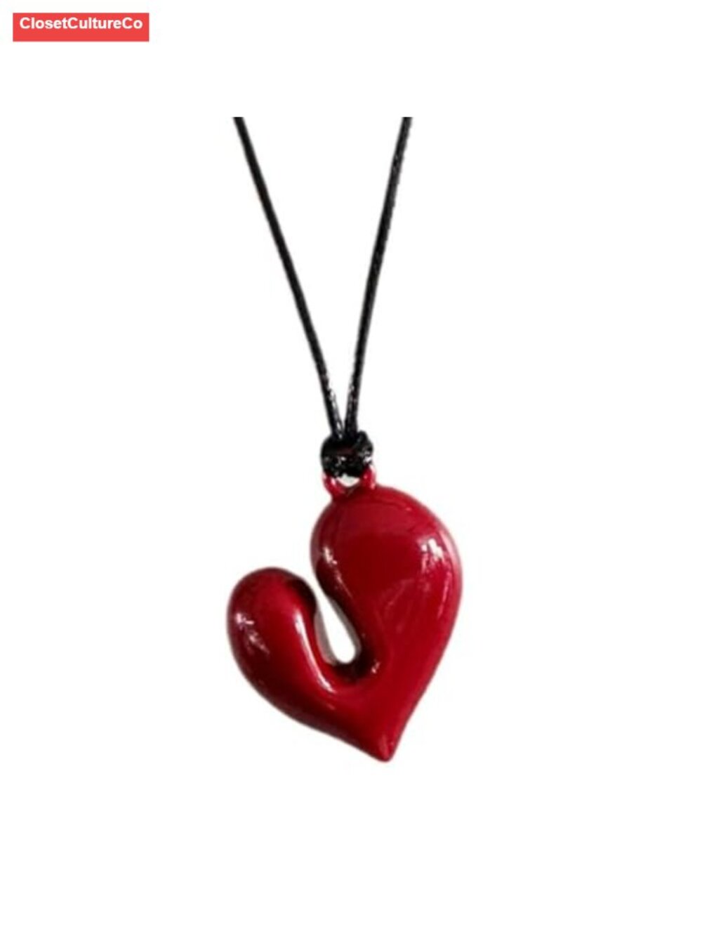Puffy Heart Pendant Necklace Resin Leather Cord Y2K Adjustable Valentine's Day
